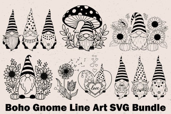 Boho Gnome Line Art SVG Bundle: A Graphics and Illustrations Review