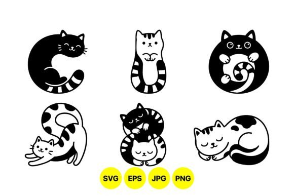 Cute Cat Silhouette Clipart Set: Graphics & Illustrations Review