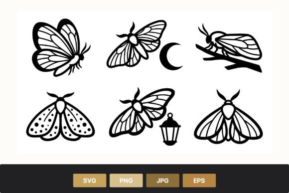 Moth and Butterfly Graphics: Line Art Illustrations