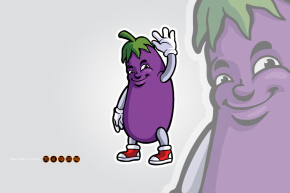 Stitching Funny Eggplant Logo Mascot Illustrations