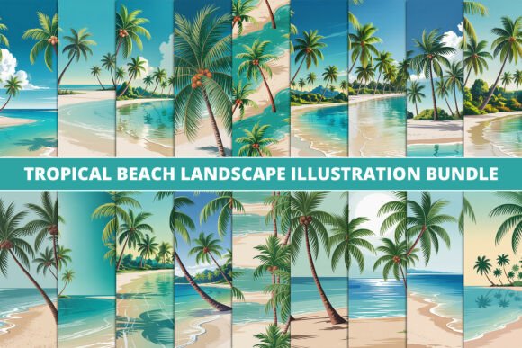 Tropical Beach Scene Clipart Set: Graphics & Illustrations